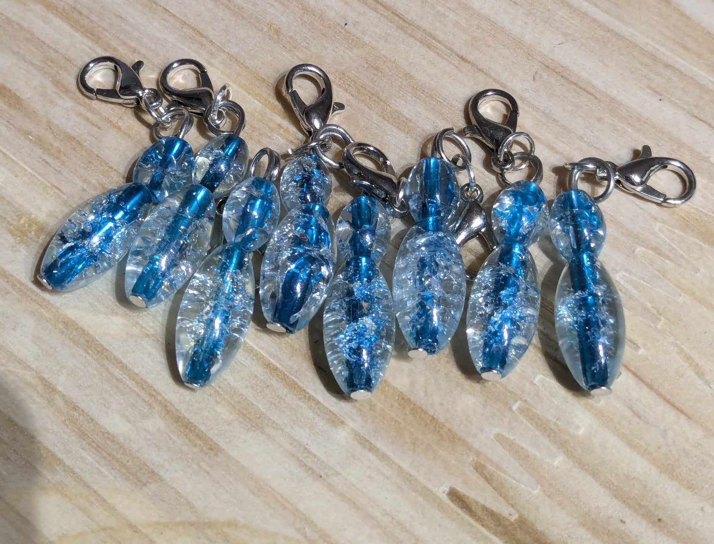 Upcycled Blue Crackle Bead Stitch Markers Karmacranesartist