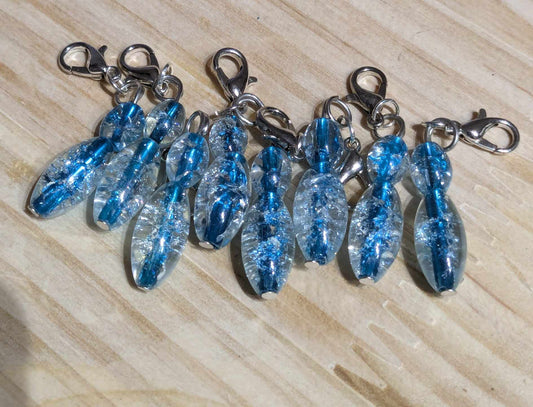 Upcycled Blue Crackle Bead Stitch Markers