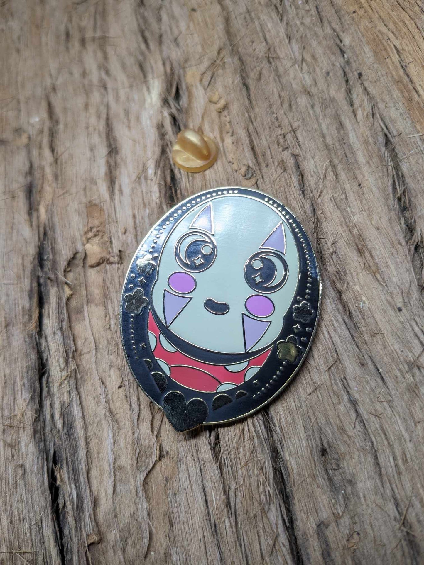 No Face Daruma Enamel Pin - Spirited Away Inspired, Twin Post Design