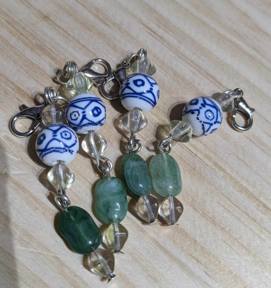 Upcycled Porcelain & Jade Dangle Stitch Markers