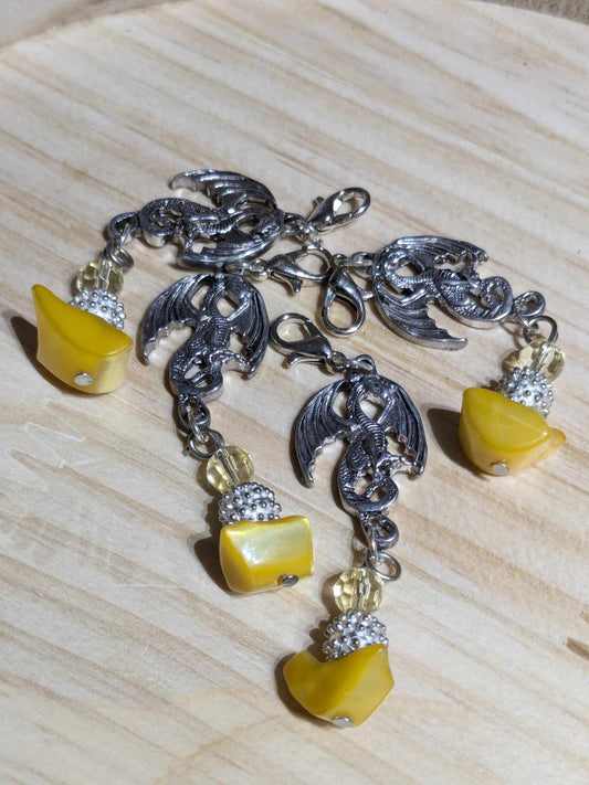 Upcycled Dragon & Yellow Bead Stitch Markers