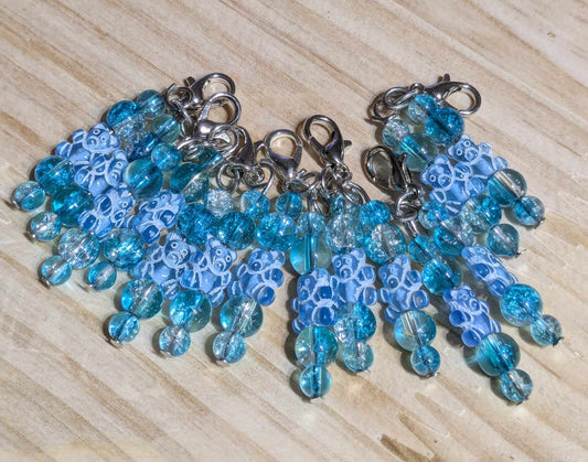 Upcycled Teddy Bear & Blue Crackle Bead Stitch Markers