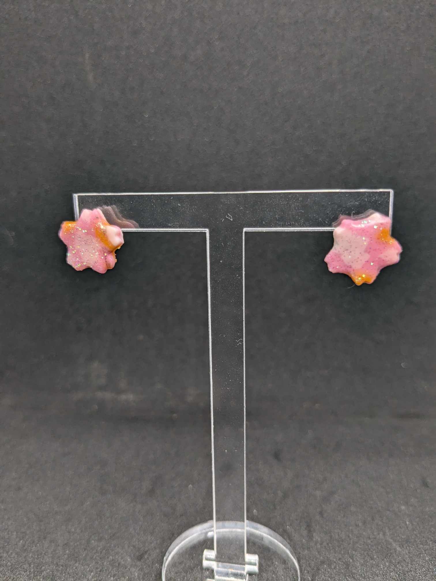 Pink and Yellow Floral Stud Earrings – Handmade Resin Jewelry Karmacranesartist