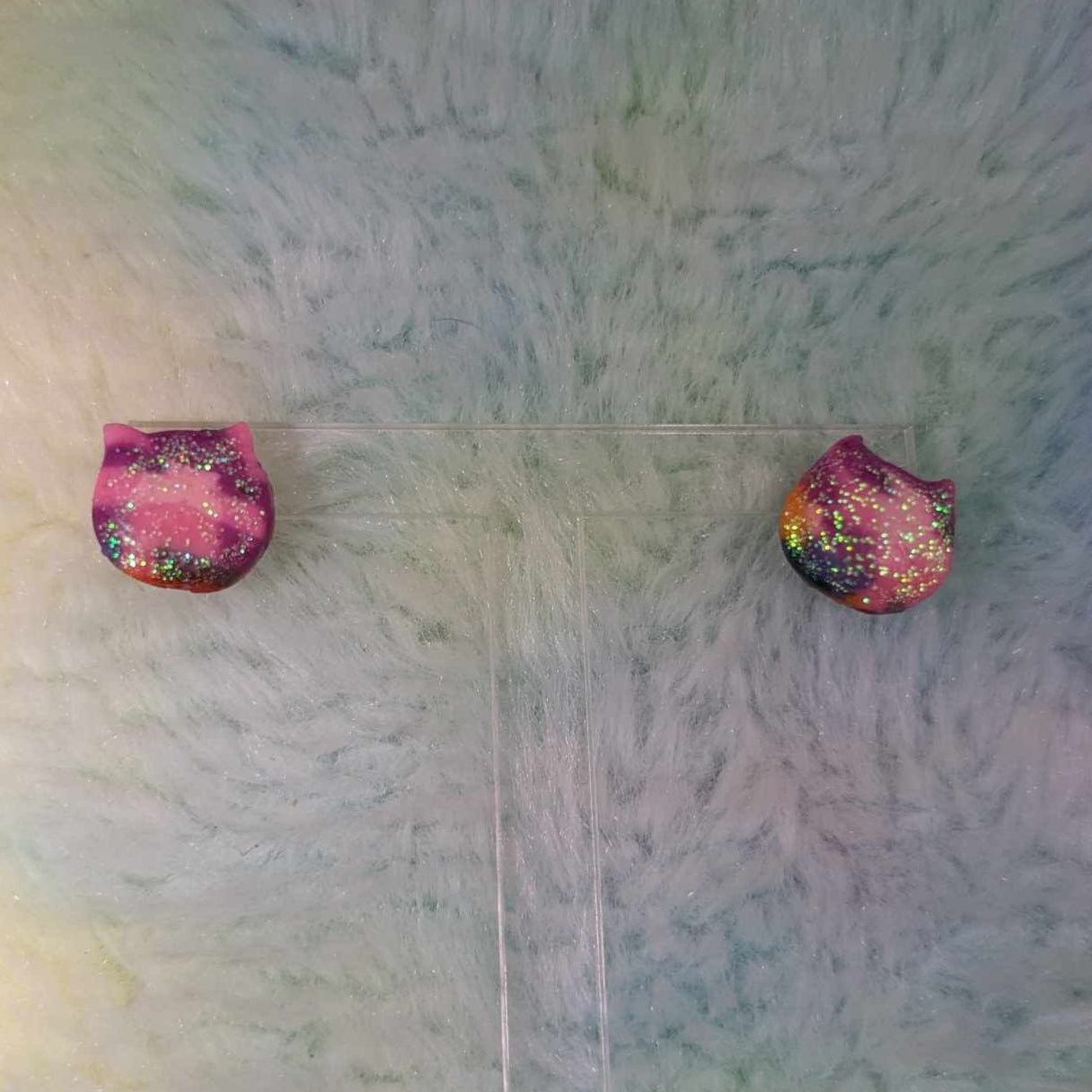 Galaxy Cat Earrings - Handmade Resin with Glitter Karmacranesartist