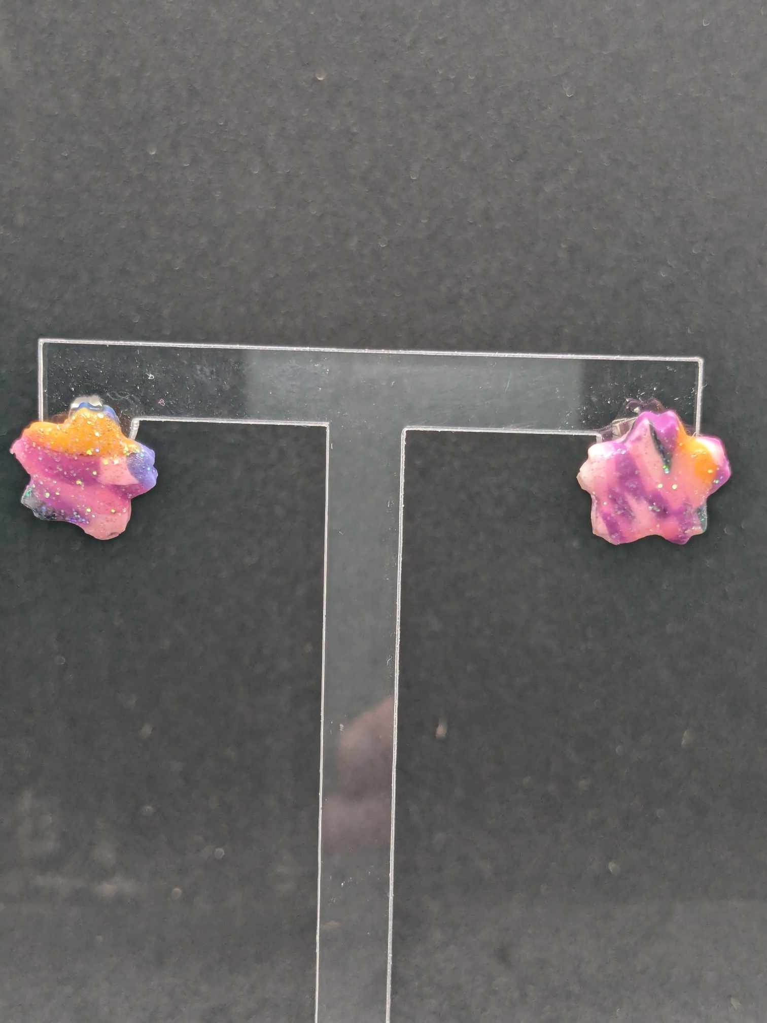 Galaxy Flower Stud Earrings – Handmade Resin Glitter Earrings Karmacranesartist