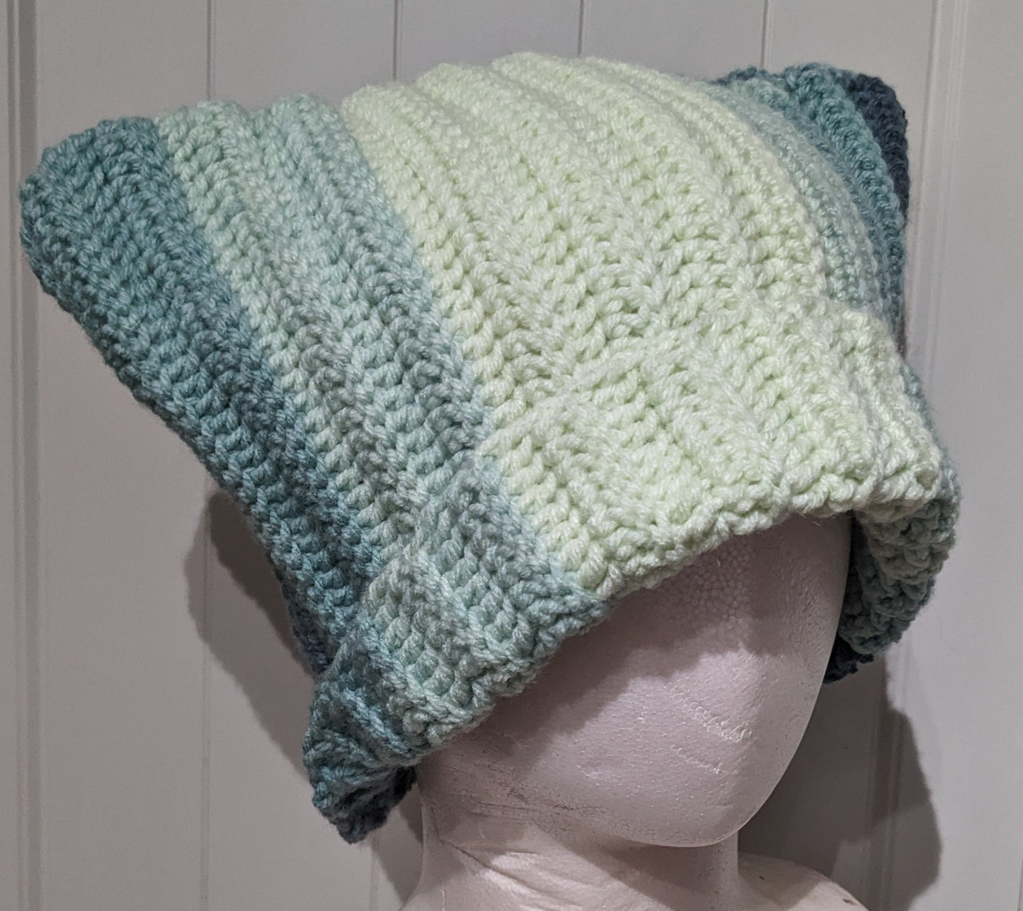 Cat ear beanie blue colours crochet-handmade