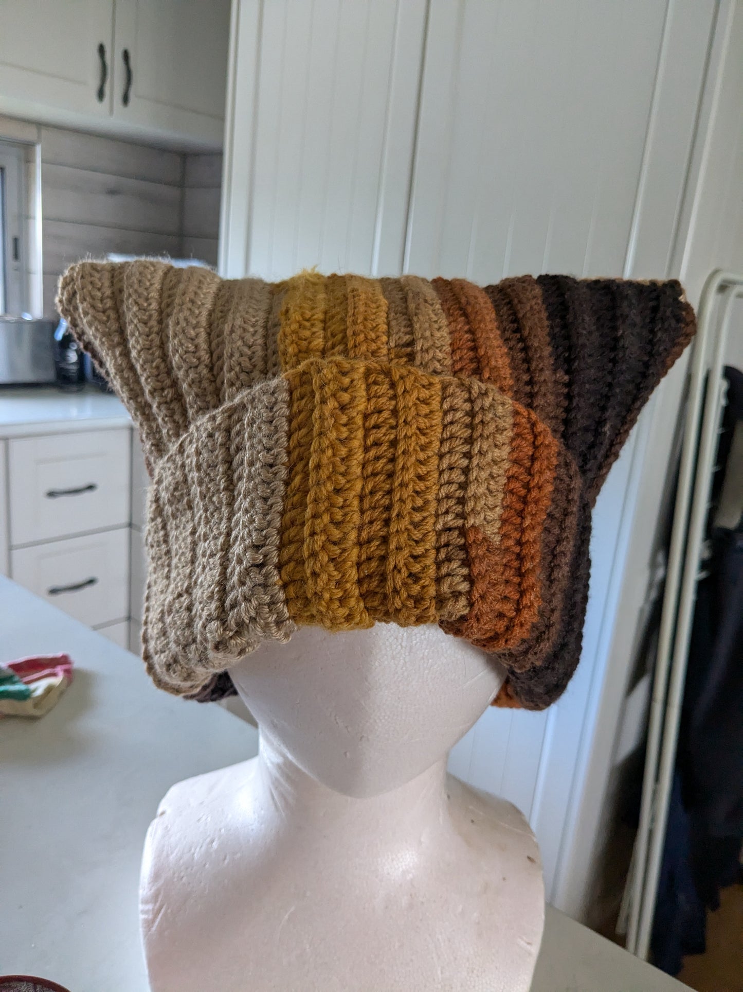 Cat ear beanie autumn colours crochet-handmade