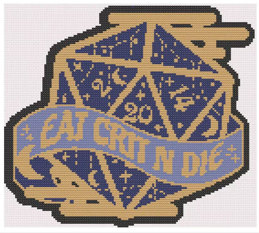 Eat crit and die, star,Dungeons and Dragons, Pattern, DnD, Dice, Kawaii, Counted, PDF, DMC