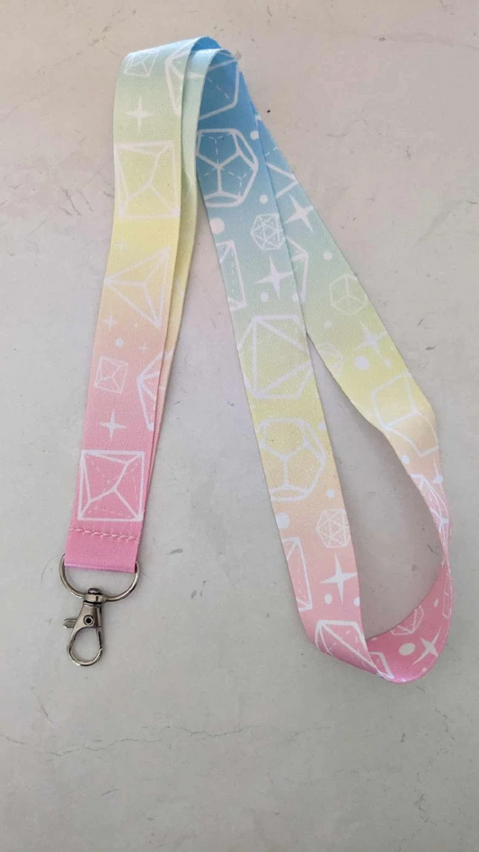 Lanyard- pastel rainbow dice wide 2.5 cm