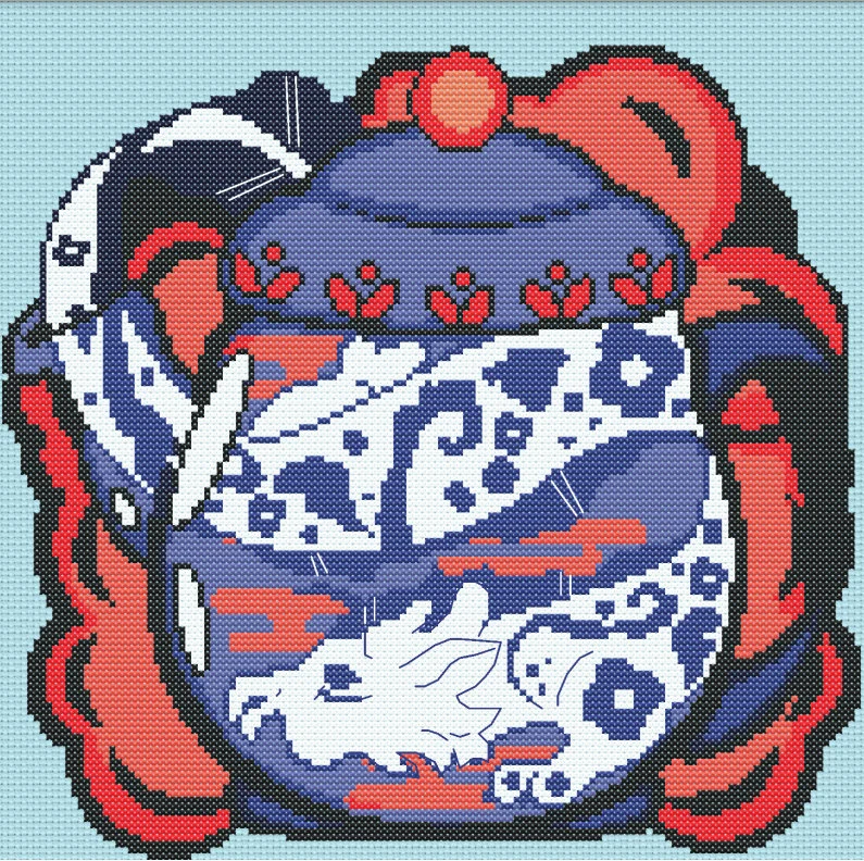 Teapot dragon, Fantasy creature, mythological Pattern,Kawaii, Counted, PDF, DMC ,cross stitch