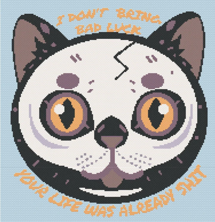 I dont bring bad luck your life was already,Black cat,Bad luck,halloween,spooky ,sweary, Pattern,Kawaii, Counted, PDF, DMC