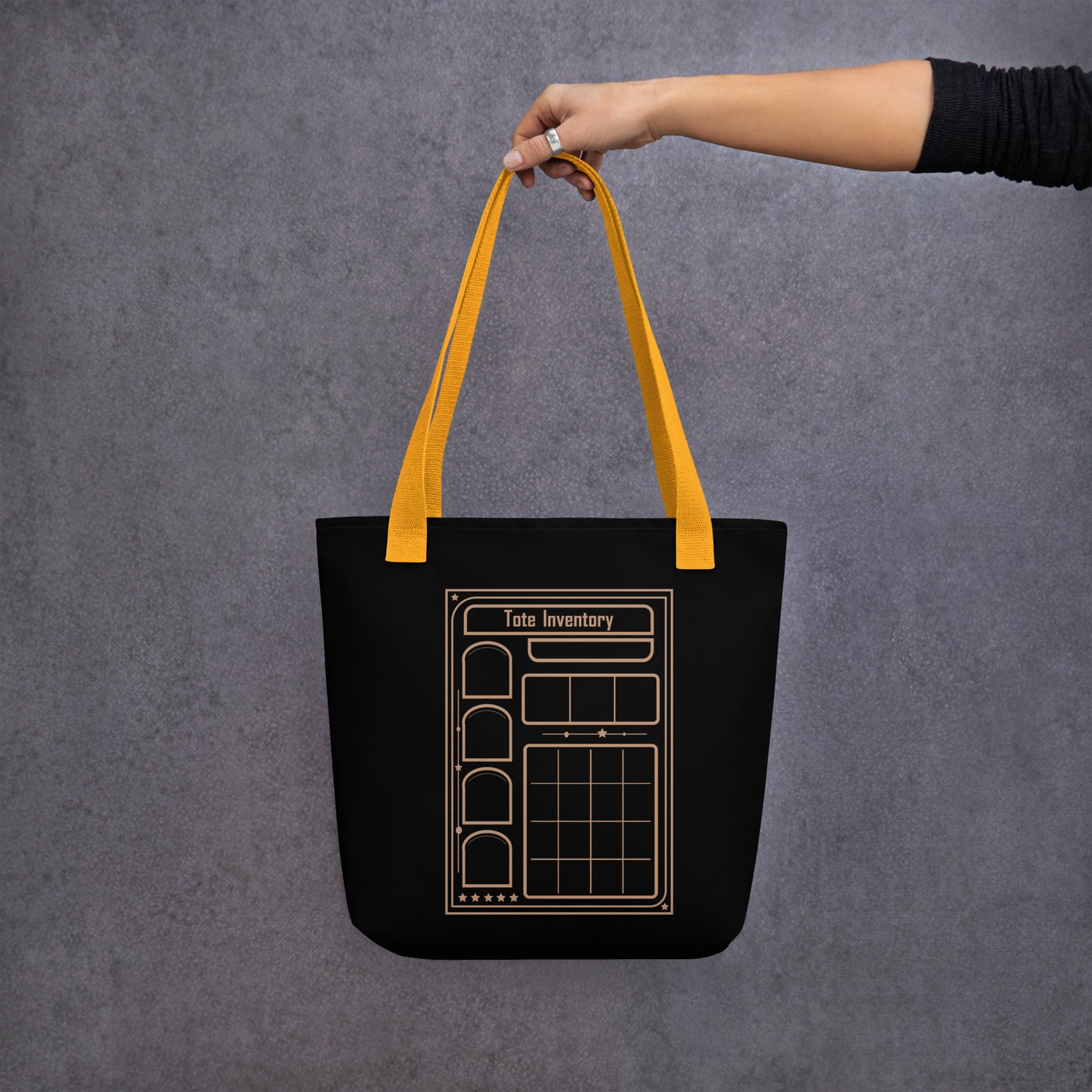 Classic Gold & Black D&D Character Sheet Tote Bag