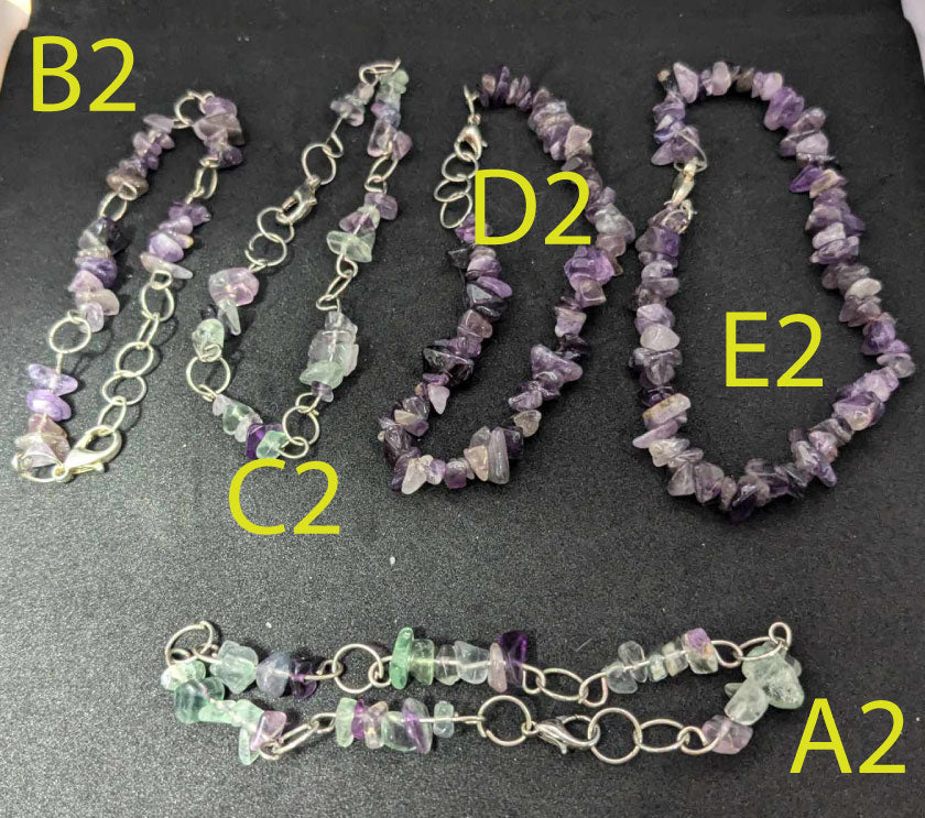 Handmade Gemstone Chip Bracelets – Fluorite & Amethyst Karmacranesartist