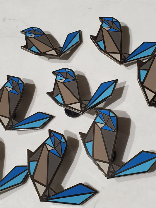 geowren geometric blue wren hard enamel pin.